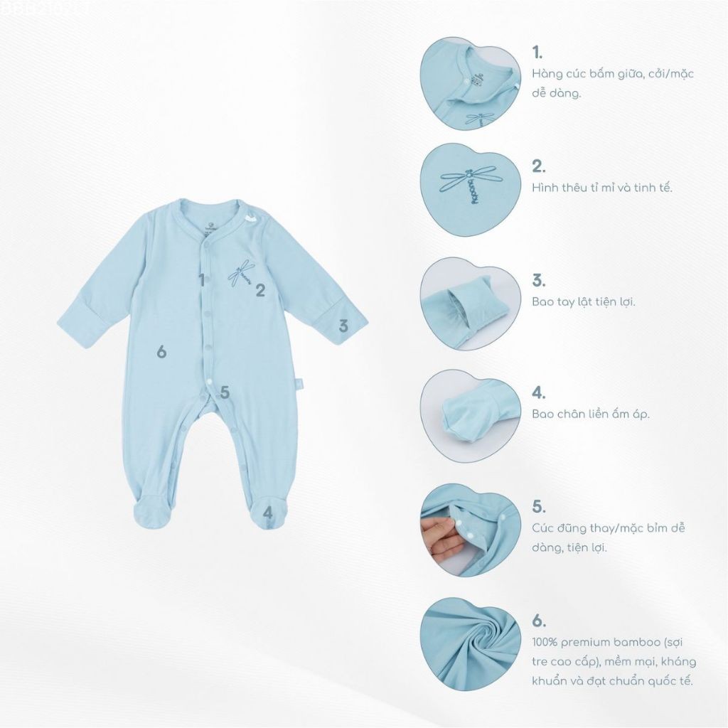 (NB-3M) Bodysuit dài tay liền tất sợi tre BBB2102LT Dona - Bambus - Quần áo BU Baby - Bubaby sơ sinh