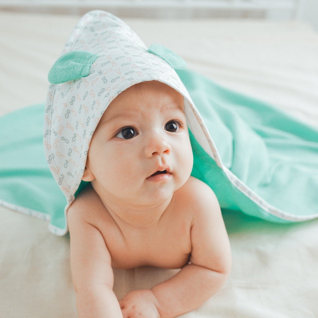 Khăn quấn đa năng tai gấu chui đầu cho bé sơ sinh mềm mại - BU Terry Cotton ATR590001 - khăn bu baby