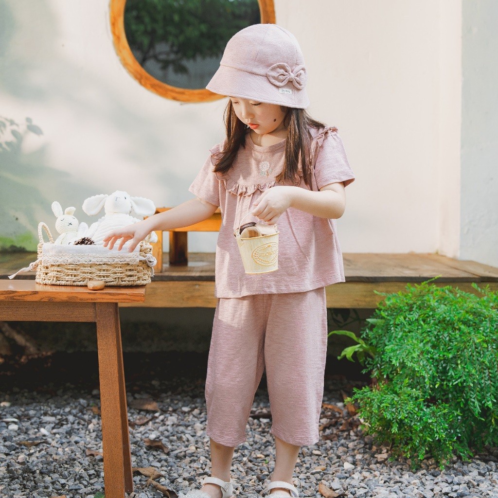 (12M-5Y) Bộ ngắn tay cài sau BCT1310BN Bèo ngực Cotton Slub Mimo cho bé gái  - Quần áo BU Baby chính hãng