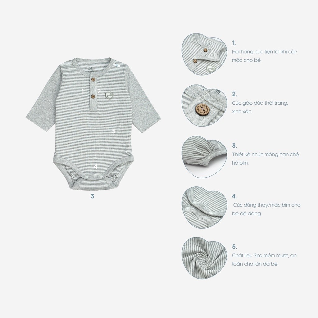 Body chip bé trai, bé gái 3-12M, chất liệu siro cotton BU Baby BSR220300 | Quần áo Bubaby chính hãng