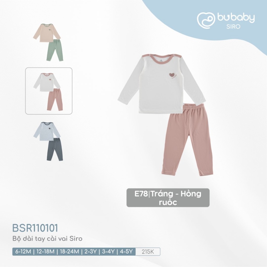 (6M-5Y) Bộ dài tay cài vai BSR110101 Siro - Bu baby cho bé gái - Bu baby cho bé trai - Quần áo Bu baby