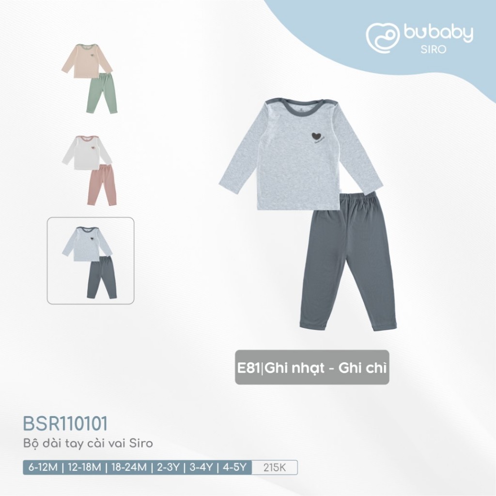 (6M-5Y) Bộ dài tay cài vai BSR110101 Siro - Bu baby cho bé gái - Bu baby cho bé trai - Quần áo Bu baby