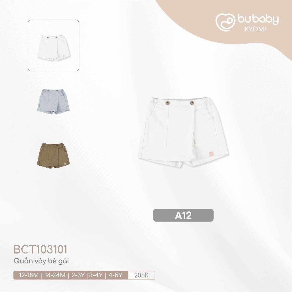 (2Y-5Y) Quần yếm đùi kaki cạp chun cho bé gái  - Kaki BCT103101 - Bu baby bé gái - Quần áo BuBaby chính hãng