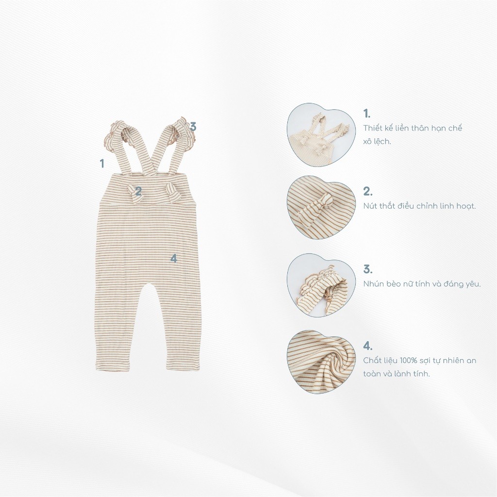 (6M-18M) Quần yếm dài Bèo đai BSR4163ST Siro Stripy cho bé - Bu baby sơ sinh - Quần áo BU Baby chính hãng