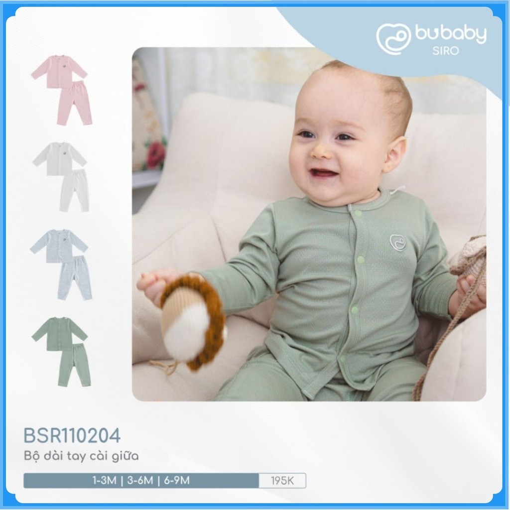 (0-9M) Bộ dài tay cài giữa BSR110204 Siro cho bé sơ sinh - BU Baby sơ sinh - Quần áo Bu baby