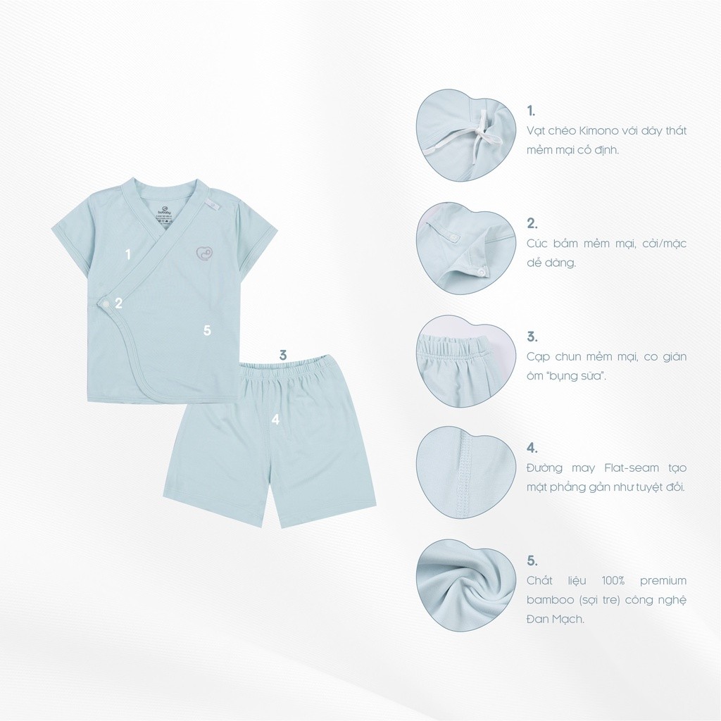 Bộ quần áo ngắn tay cài chéo Twinkle BuBaby cho bé chất liệu sợi tre - Bambus BBB130801 | Quần áo chính hãng