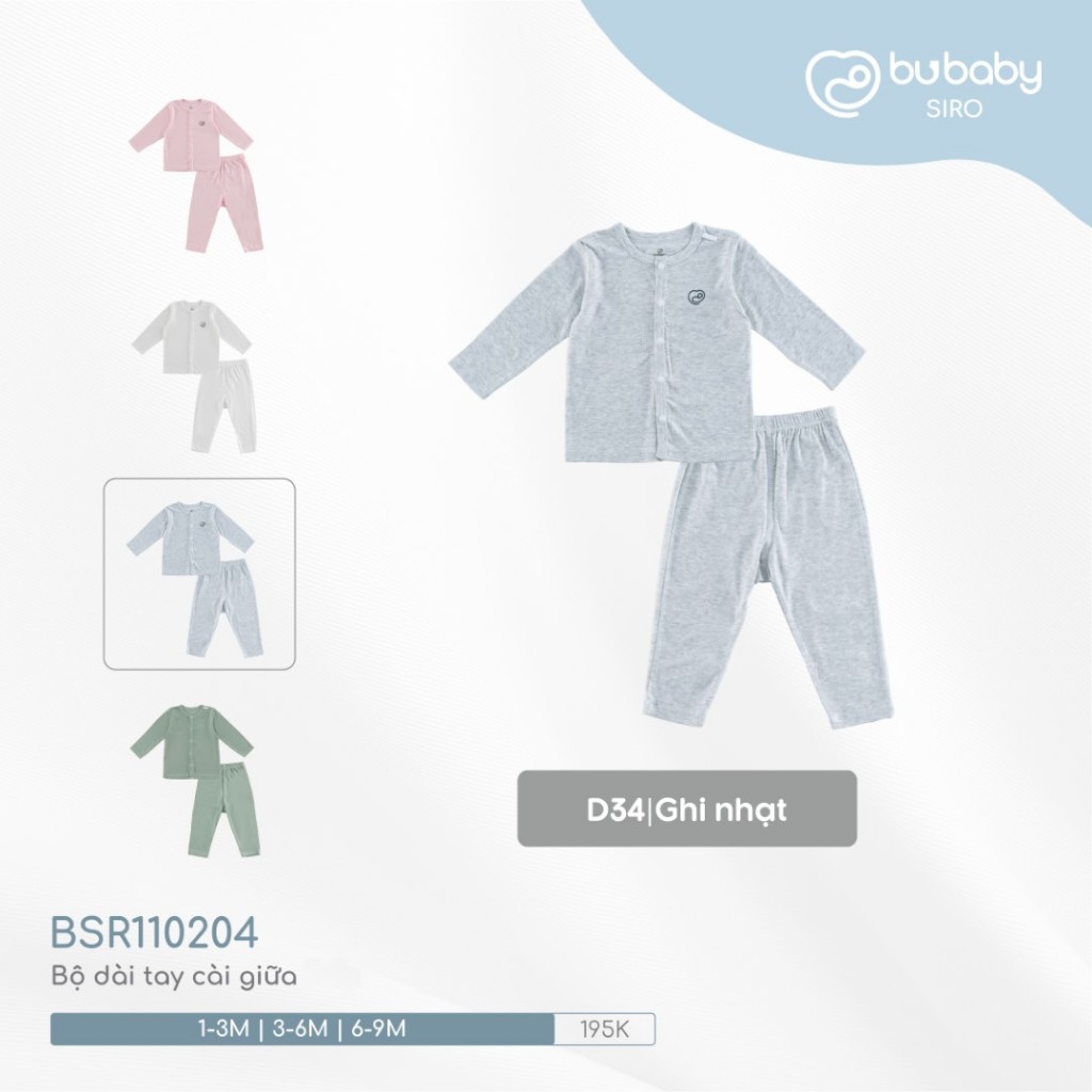 (0-9M) Bộ dài tay cài giữa BSR110204 Siro cho bé sơ sinh - BU Baby sơ sinh - Quần áo Bu baby