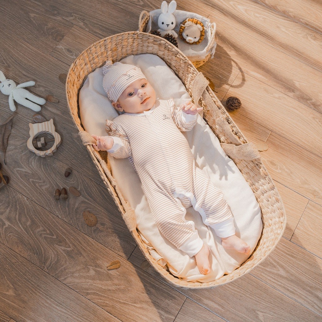 (1M-12M) Bộ đồ liền thân BSR2142ST dài tay bèo vai, cài giữa Siro Stripy - Siro -	Bu baby sơ sinh – Quần áo Bubaby