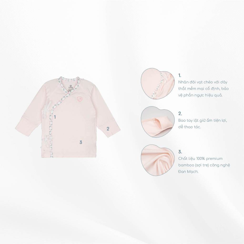 Set 2 áo dài tay buộc dây chéo Iconic cho bé sơ sinh chất liệu sợi tre - Bambus BBB3108NS| Quần áo BuBaby chính hãng