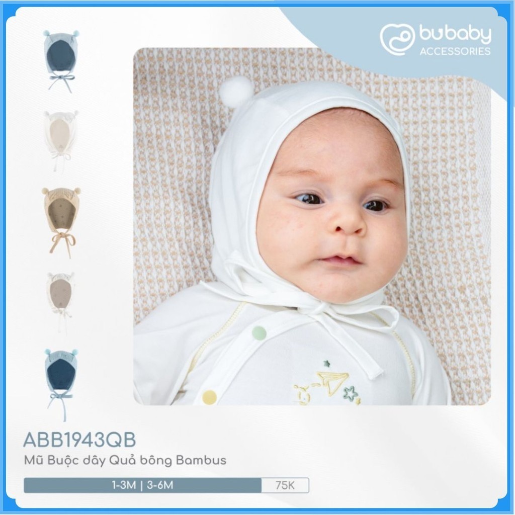 BU Baby (0-12M) Mũ Buộc dây Quả bông ABC1943QB Muda cho bé trai, bé gái  sơ sinh - Bamco  - Mũ bu baby - Mũ Bu sơ sinh