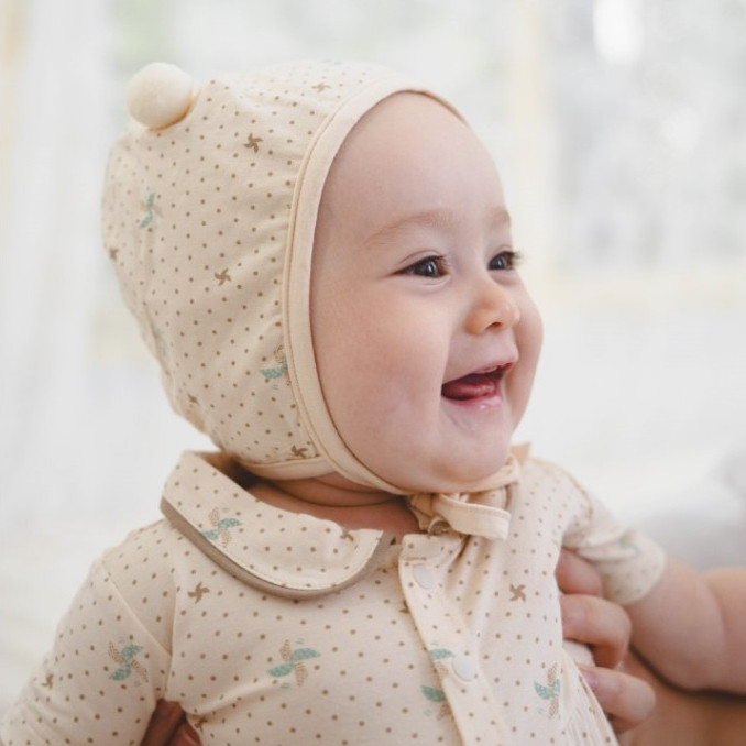 BU Baby (0-12M) Mũ Buộc dây Quả bông ABC1943QB Muda cho bé trai, bé gái  sơ sinh - Bamco  - Mũ bu baby - Mũ Bu sơ sinh