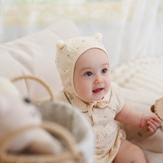 BU Baby (0-12M) Mũ Buộc dây Quả bông ABC1943QB Muda cho bé trai, bé gái  sơ sinh - Bamco  - Mũ bu baby - Mũ Bu sơ sinh