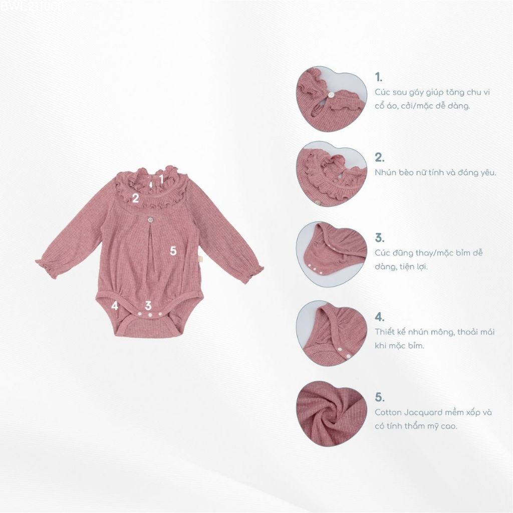 (1-12M) Body len BU cho bé gái BWL211000 | Quần áo BU Baby chính hãng