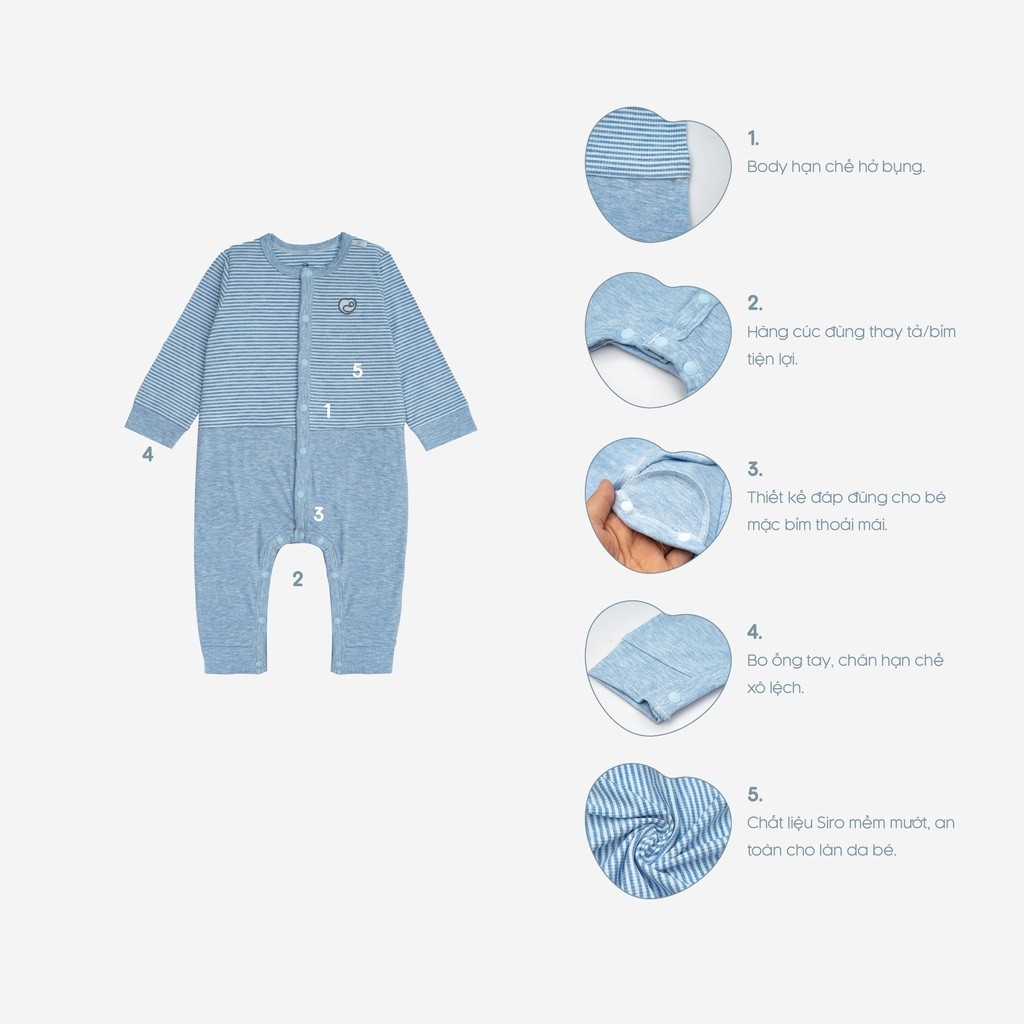 (0-9M) Bodysuit cho bé Sơ Sinh BSR210200 chất Siro Cotton mềm mại - BU baby sơ sinh