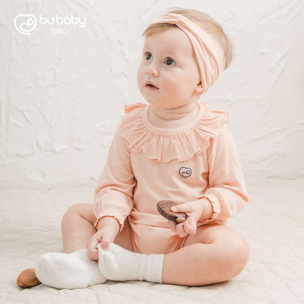 (1M-12M) Bộ đồ liền thân dài tay cài vai BSR2101ST  Siro Stripy cho bé sơ sinh -	Bubaby sơ sinh – Quần áo Bubaby