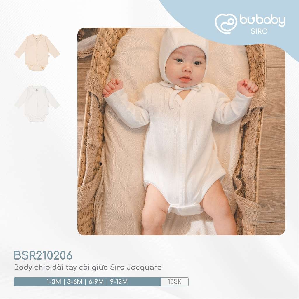 (1M-12M) Bộ đồ liền thân dài tay cài vai BSR2101ST  Siro Stripy cho bé sơ sinh -	Bubaby sơ sinh – Quần áo Bubaby