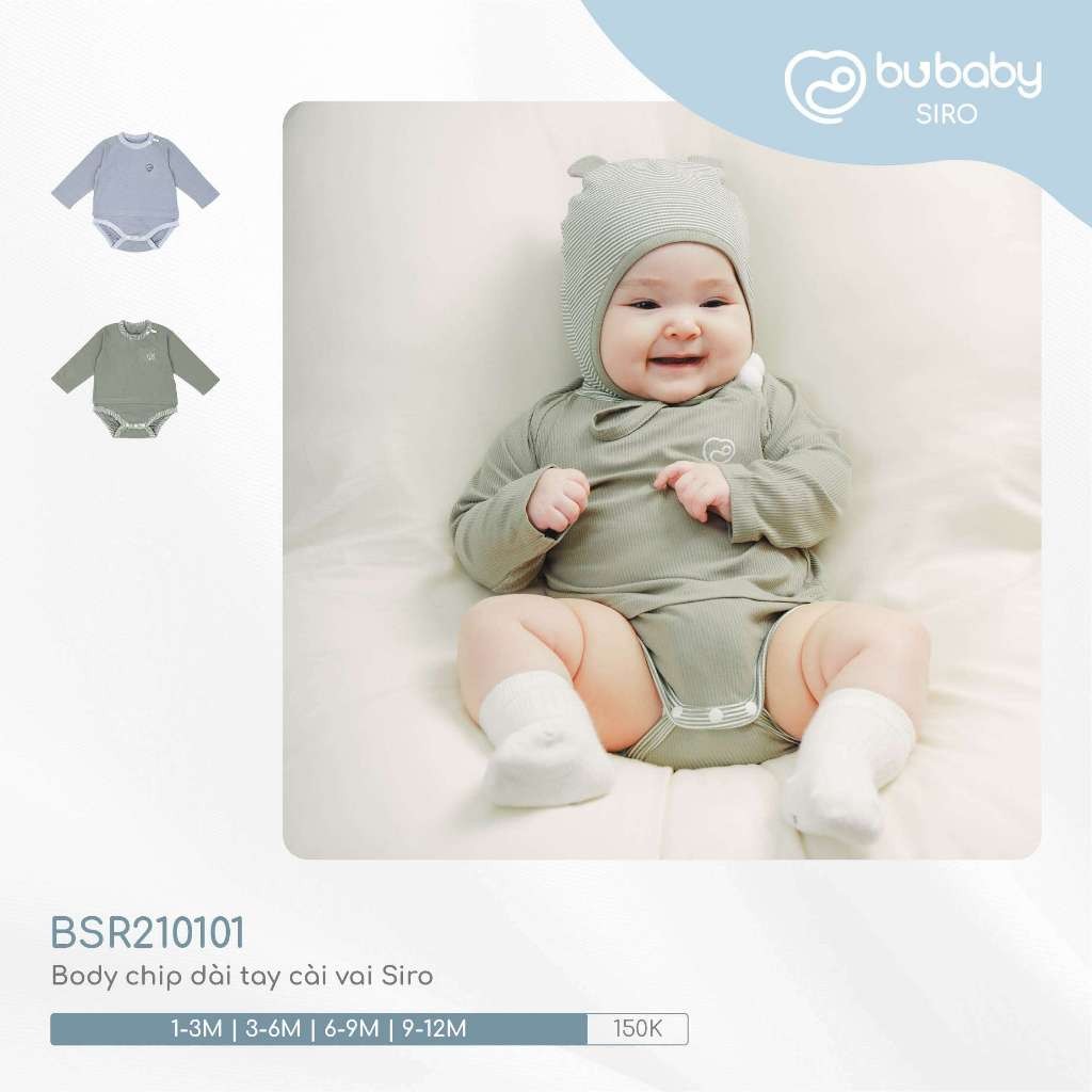 (1M-12M) Bộ đồ liền thân dài tay cài vai BSR2101ST  Siro Stripy cho bé sơ sinh -	Bubaby sơ sinh – Quần áo Bubaby