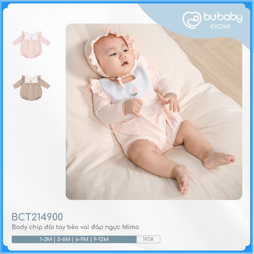 (1-12M) Body chip dài tay bèo vai đáp ngực Mimo Bu Baby BCT214900 - Bubaby sơ sinh
