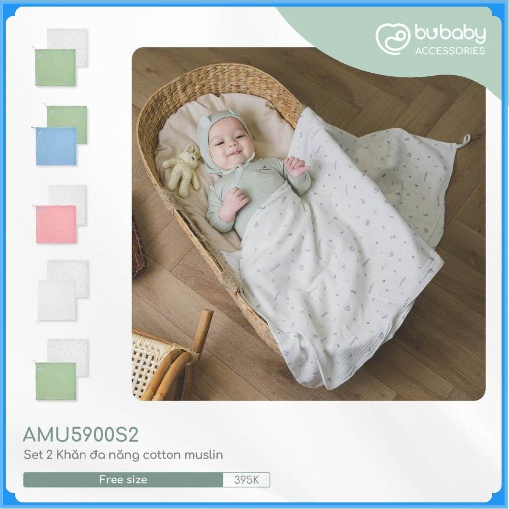 Set 2 khăn Muslin cho bé Bubaby AMU5900S2 Khăn quấn đa năng