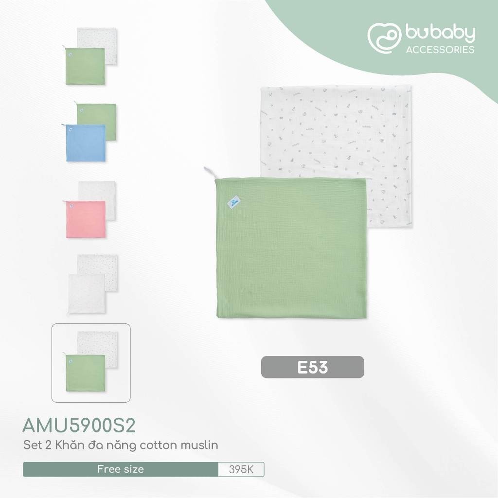 Set 2 khăn Muslin cho bé Bubaby AMU5900S2 Khăn quấn đa năng