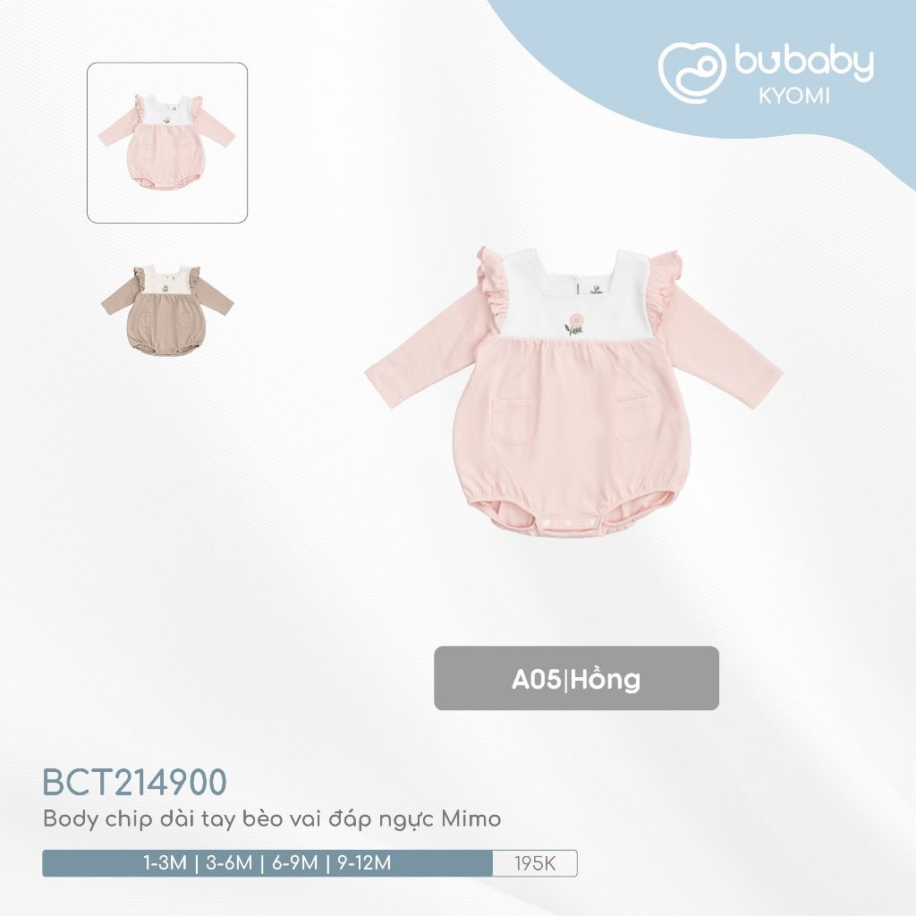 (1-12M) Body chip dài tay bèo vai đáp ngực Mimo Bu Baby BCT214900 - Bubaby sơ sinh