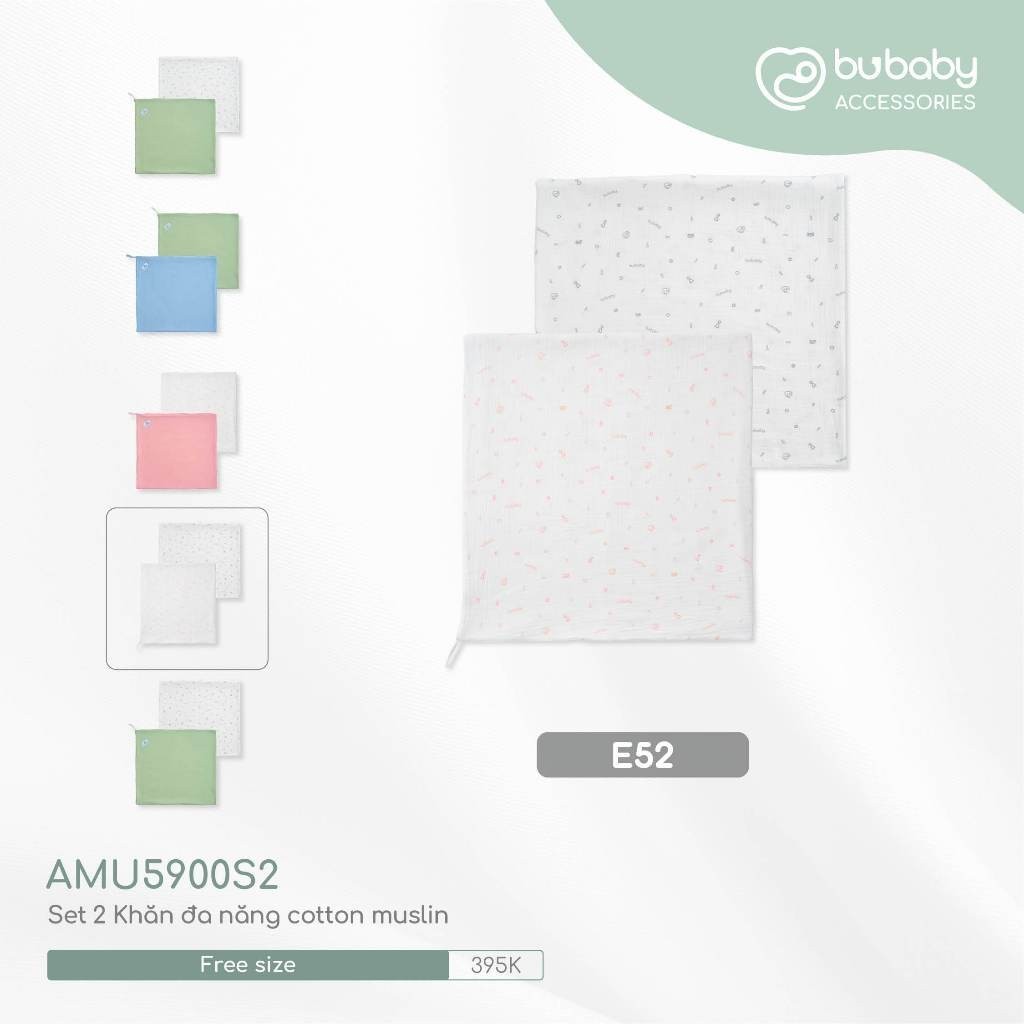 Set 2 khăn Muslin cho bé Bubaby AMU5900S2 Khăn quấn đa năng