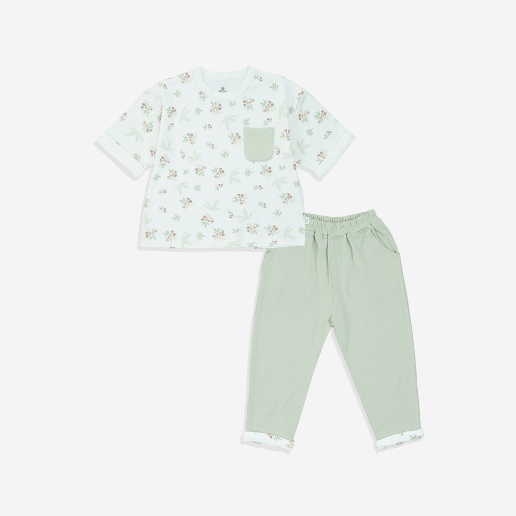 (6M-5Y) Bộ tay lỡ cổ tròn, quần dài BCT120400 Mimo cho bé gái, bé trai  - Pure Cotton | Quần áo BU Baby chính hãng