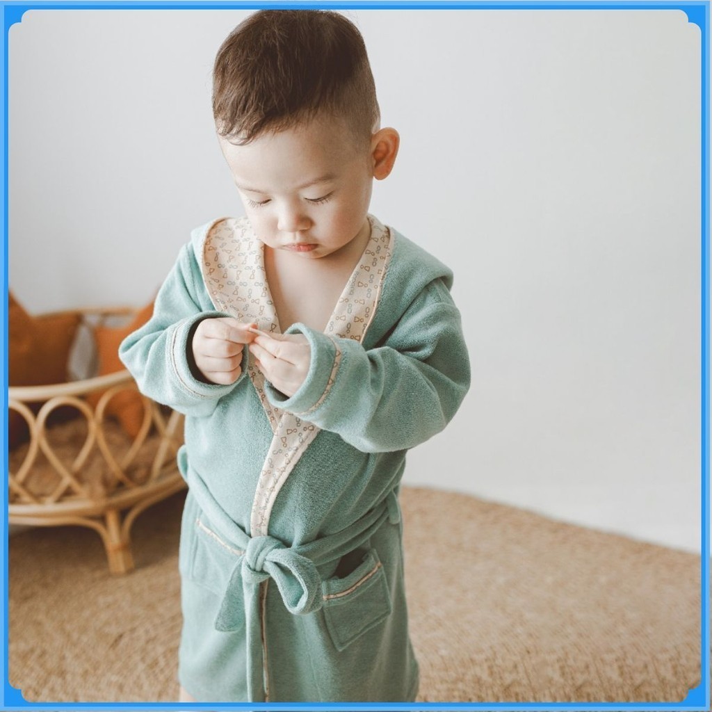 Áo choàng tắm buộc dây chui đầu cho trẻ sơ sinh - Terry Cotton ATR614301- áo choàng tắm cho bé