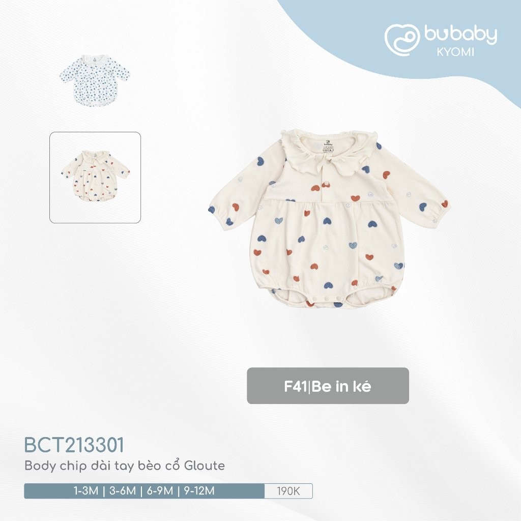 (0-12M) Body chip dài tay bèo cổ Gloute BCT213301 - Bubaby sơ sinh - bubaby bé gái