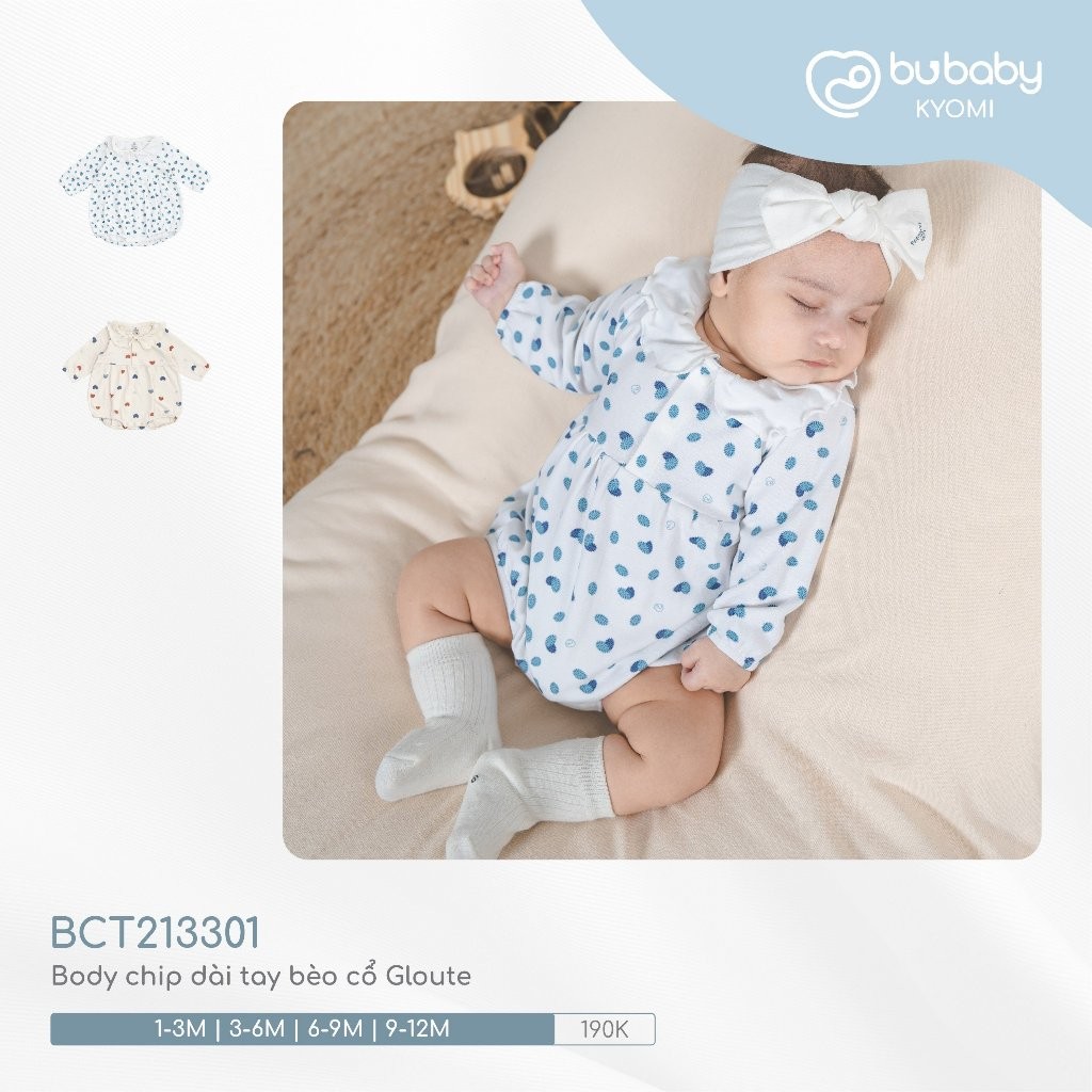 (0-12M) Body chip dài tay bèo cổ Gloute BCT213301 - Bubaby sơ sinh - bubaby bé gái