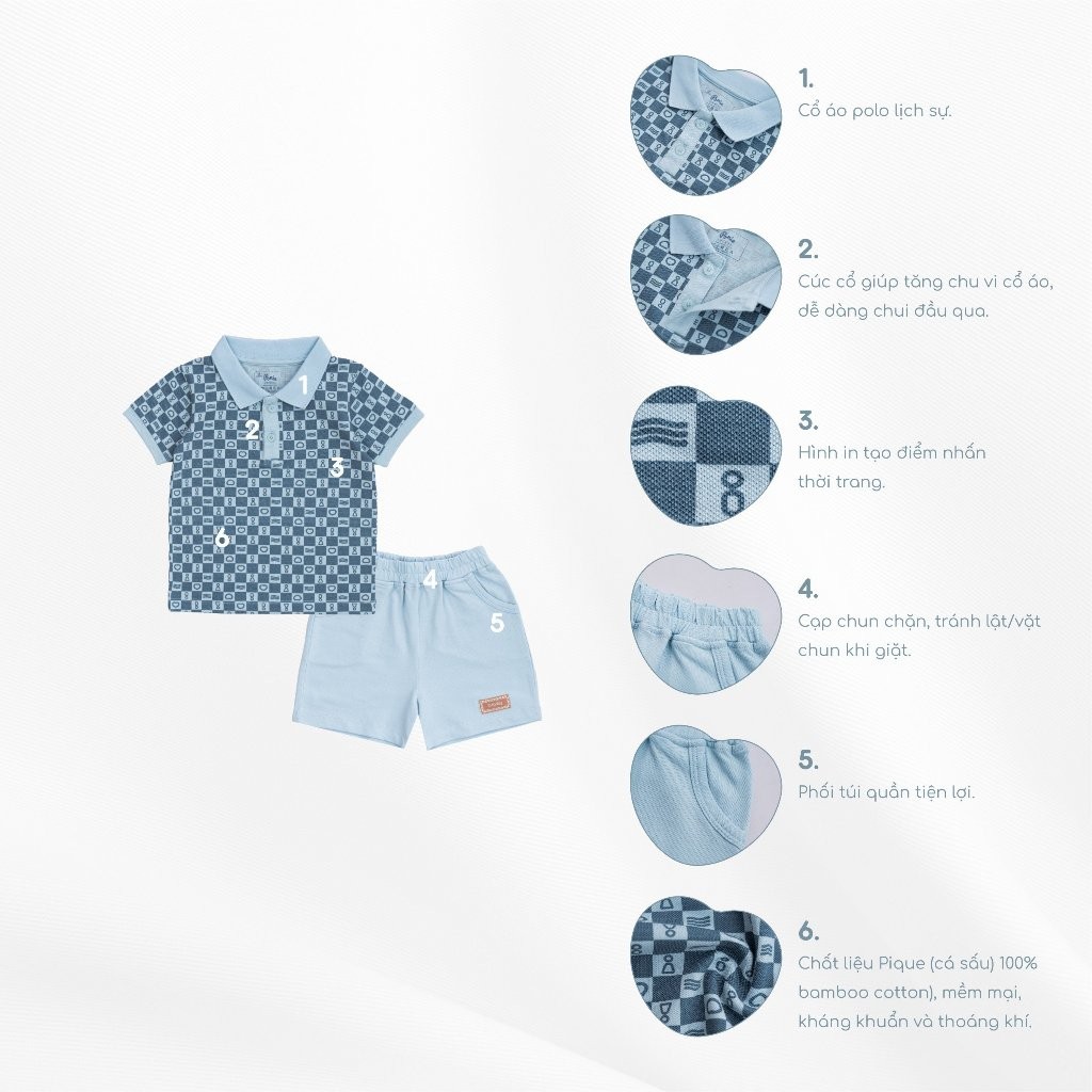 (6M-5Y) Bộ ngắn tay cổ Polo Iconic 3 BPN130310- Quần áo Bubaby - Bubaby bé trai - Bu baby bé gái