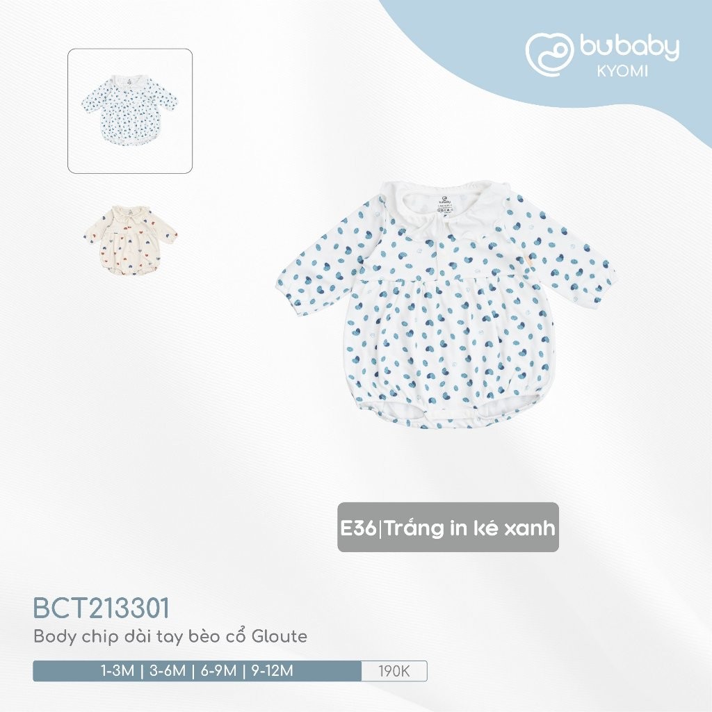 (0-12M) Body chip dài tay bèo cổ Gloute BCT213301 - Bubaby sơ sinh - bubaby bé gái