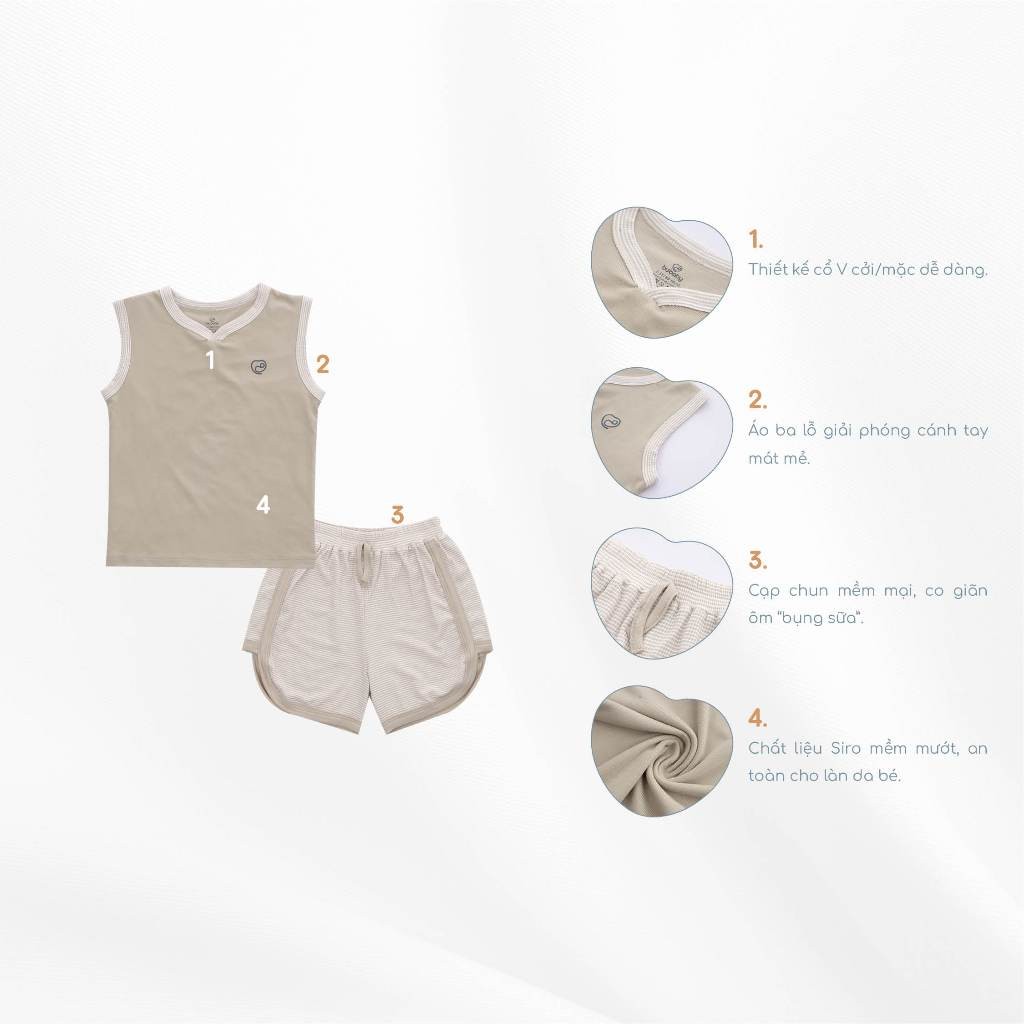 (1Y-5Y) Bộ sát nách cổ V Siro - BU baby bé trai - Bu baby bé gái Quần áo Bu Baby chính hãng Siro BSR140600