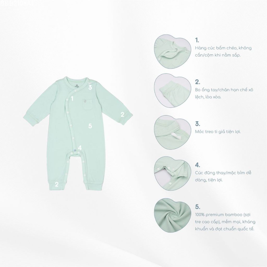 (NB-3M) Body dài tay cài chéo BBB2108A1  sợi tre mềm mại - Bambus | Quần áo BU Baby chính hãng - Bubaby sơ sinh