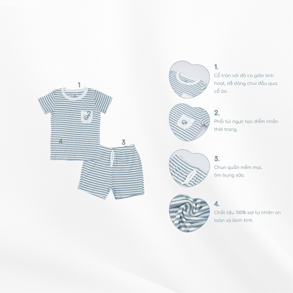 (1Y-5Y) Bộ quần áo ngắn tay Cổ tròn túi ngực BSR1304ST Siro Stripy Bubaby bé trai – Bu baby bé gái – Quần áo Bubaby