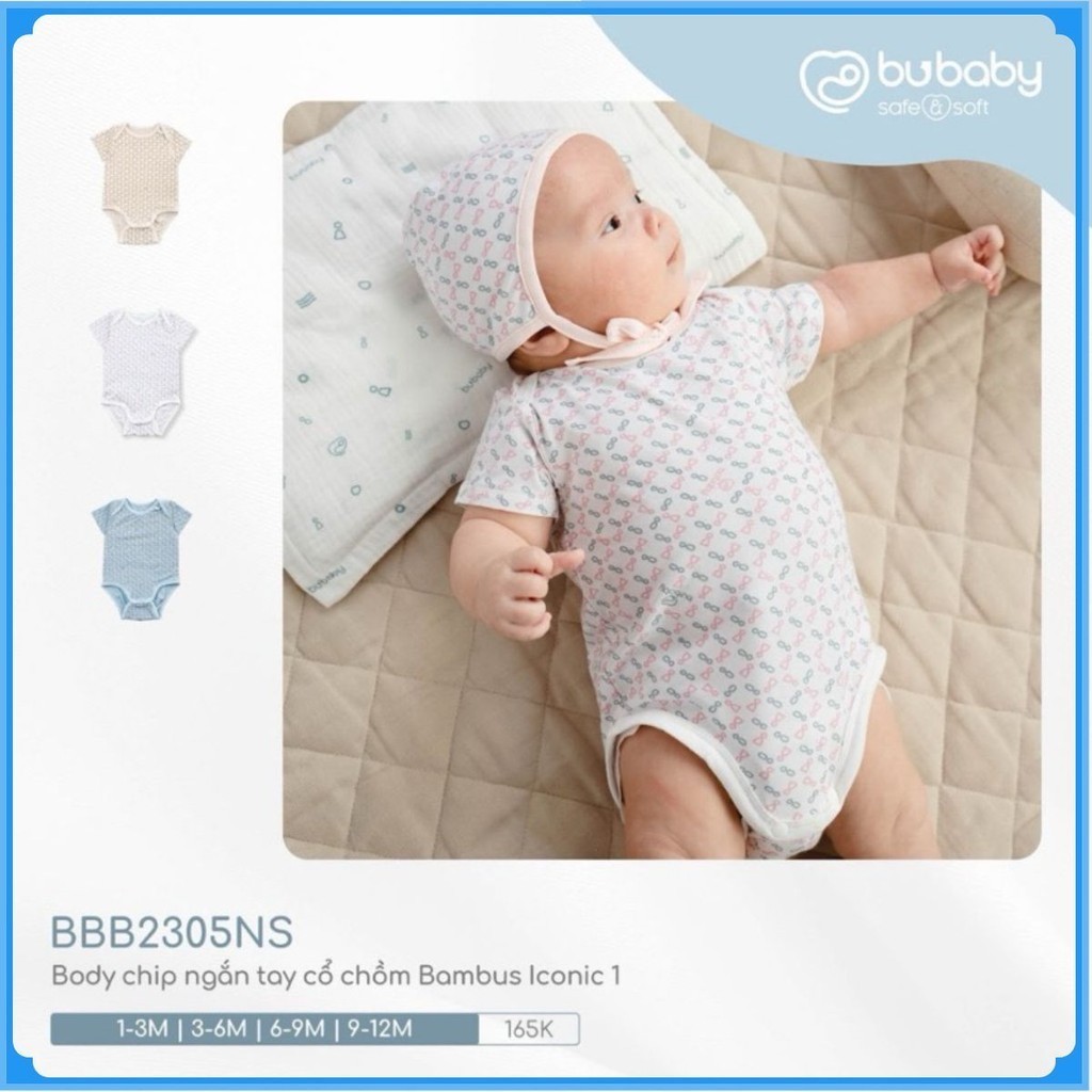 (0-12M) Bodychip ngắn tay cổ chồm BBB2305NS Iconic cho bé sơ sinh vải sợi tre mềm mại - Bambus  | Bubaby sơ sinh