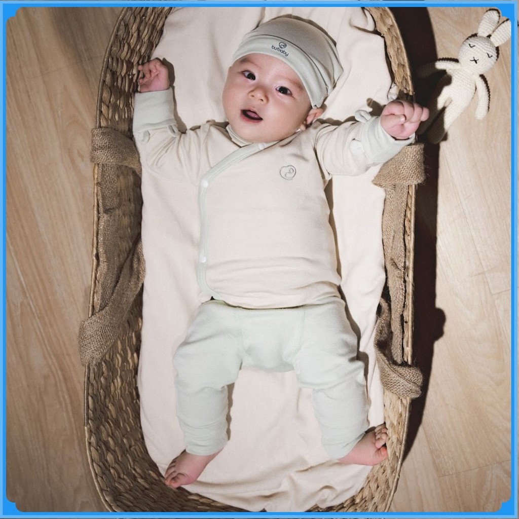 (NB-3M) Bộ dài tay cài chéo sơ sinh sợi tre BU Bambus BBB1108FF | Quần áo BU Baby chính hãng