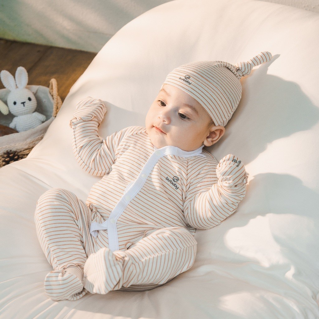 (1-12M) Bộ quần áo dài tay BSR1102ST Cài giữa bèo gấu Siro Stripy cho bé -	Bubaby sơ sinh – Quần áo Bubaby