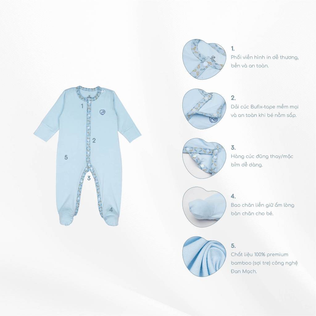 Body dài tay cài giữa cho bé sơ sinh chất liệu sợi tre mềm mại - Bambus BBB2102NS | Quần áo BuBaby chính hãng