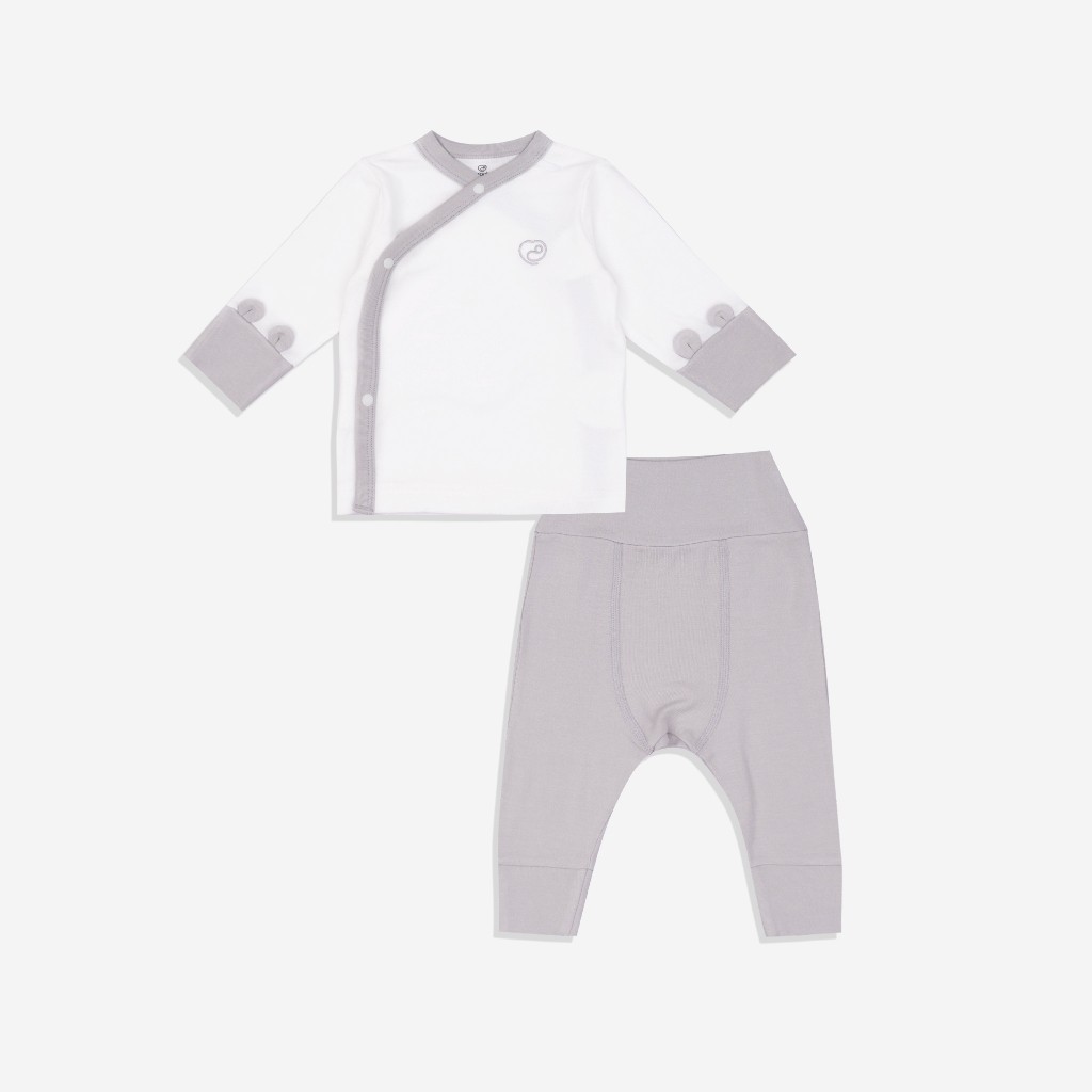 (NB-3M) Bộ dài tay cài chéo sơ sinh sợi tre BU Bambus BBB1108FF | Quần áo BU Baby chính hãng