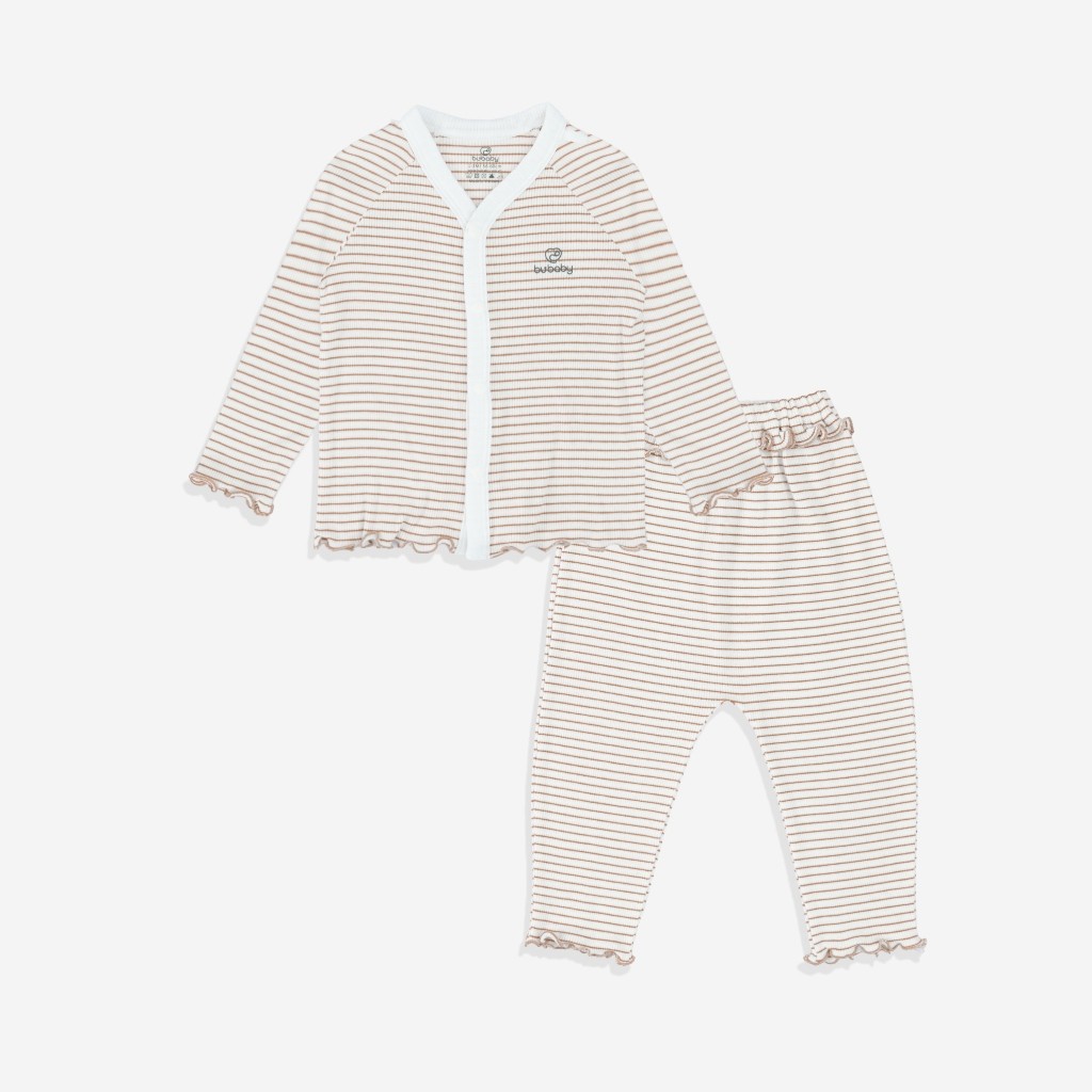 (1-12M) Bộ quần áo dài tay BSR1102ST Cài giữa bèo gấu Siro Stripy cho bé -	Bubaby sơ sinh – Quần áo Bubaby