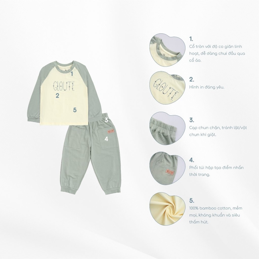 (1Y-5Y) Bộ dài tay cổ tròn BBC110405 - Quần áo BU Baby - Bu baby bé trai - Bu baby bé gái