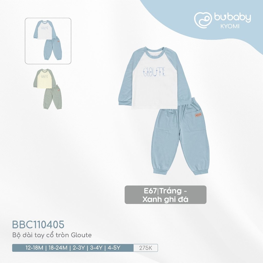 (1Y-5Y) Bộ dài tay cổ tròn BBC110405 - Quần áo BU Baby - Bu baby bé trai - Bu baby bé gái