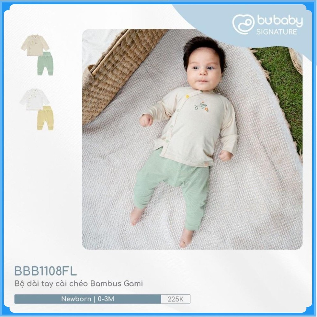 (0-3M) Bubaby BBB1108FL Bộ dài tay cài chéo Bambus Gami - Bu baby sơ sinh