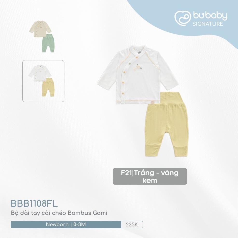 (0-3M) Bubaby BBB1108FL Bộ dài tay cài chéo Bambus Gami - Bu baby sơ sinh