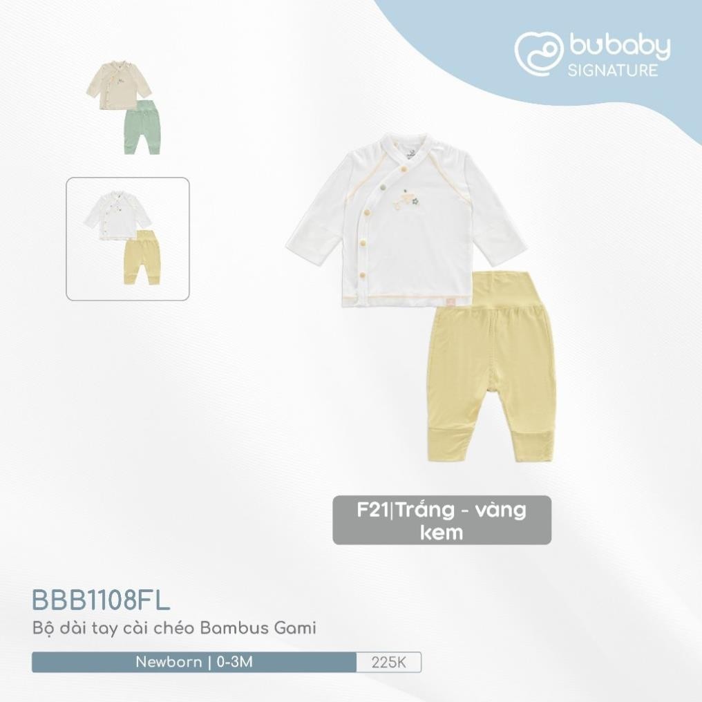 (0-3M) Bubaby BBB1108FL Bộ dài tay cài chéo Bambus Gami - Bu baby sơ sinh