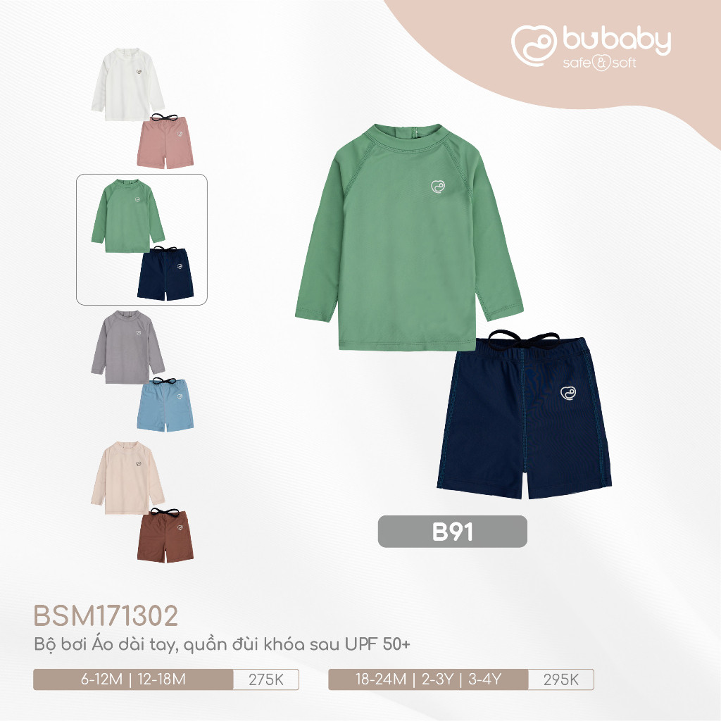 BU Baby (6M-24M)  Bộ quần áo bơi dài tay quần đùi khóa sau cho bé UPF 50+ BSM171302 | Quần áo chính hãng
