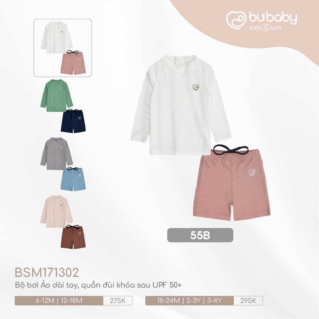 BU Baby (6M-24M)  Bộ quần áo bơi dài tay quần đùi khóa sau cho bé UPF 50+ BSM171302 | Quần áo chính hãng