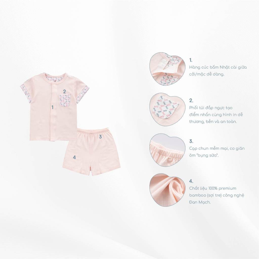 (0-12M) Bộ ngắn tay cài giữa cho bé sơ sinh chất liệu sợi tre mềm mại - Bu baby sơ sinh  Quần áo BuBaby Bambus BBB130203