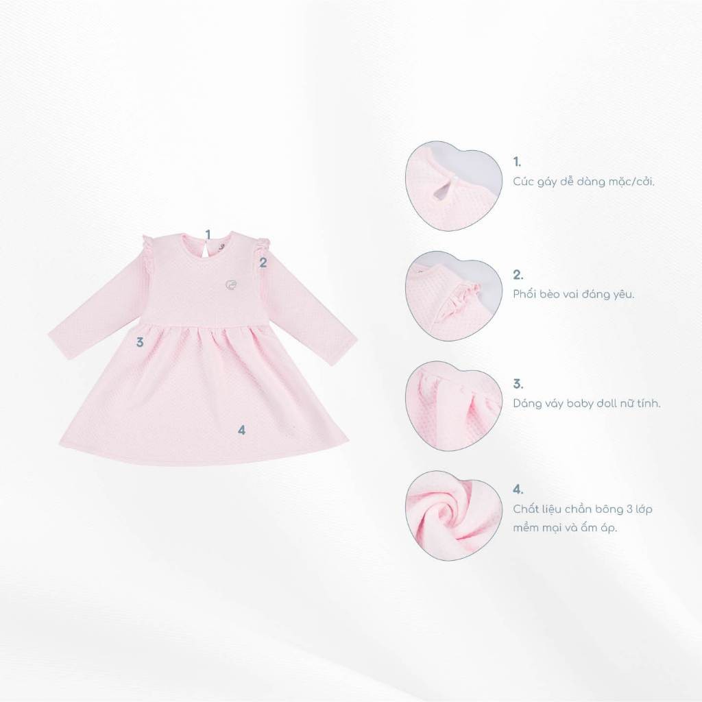 Váy dài tay bèo ngực chần bông - BU Quilted BBS513900 | Quần áo BuBaby chính hãng